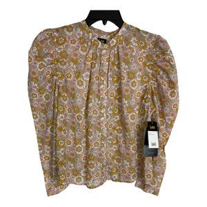Lee Womens Shirt Adult Size Small Pink Floral Puffy Sleeve Long Sleeve NEW